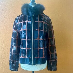 Nicola Berti Animal Fur Patch Work Jacket  With Fur Collar Medium EUC!